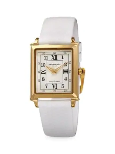 Shop Bruno Magli Goldtone Stainless Steel & Leather-strap Watch In White