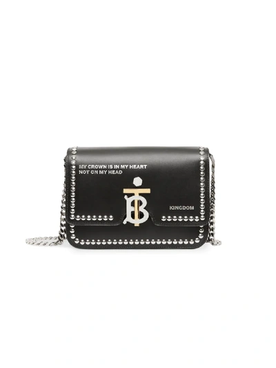 Shop Burberry Small Studded Montage Print Leather Tb Bag In Black