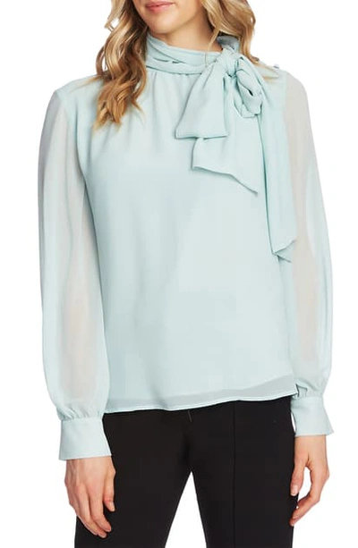 Shop Vince Camuto Tie Neck Long Sleeve Chiffon Blouse In Flora Green