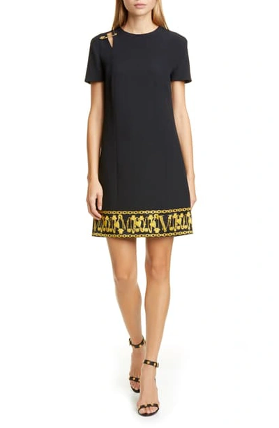 Shop Versace Safety Pin Detail Crepe Shift Dress In Black