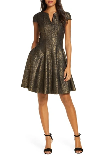 Shop Julia Jordan Bonded Lace Fit & Flare Dress In Gold/ Black