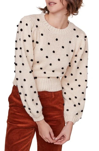 Shop Astr Aidy Pompom Dot Sweater In Cream Black Dot