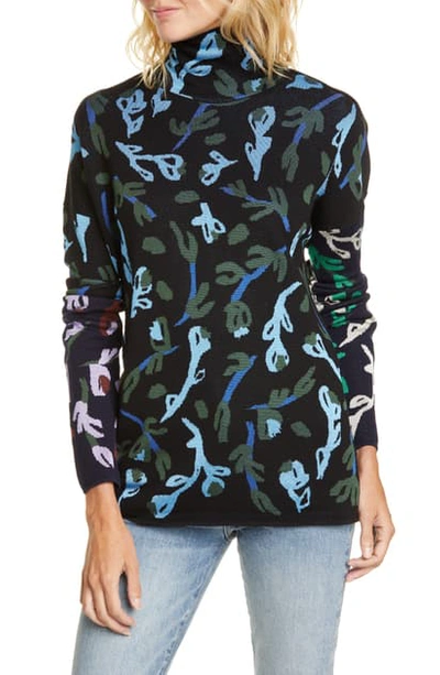 Shop Christian Wijnants Kajena Floral Jacquard Sweater In Black/ Navy Flower Mix
