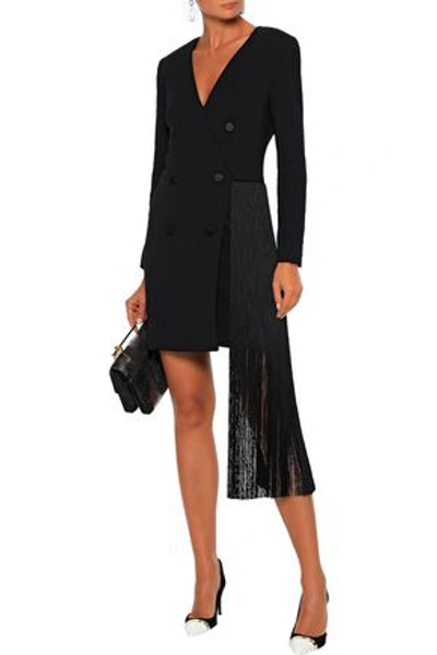 Shop Adam Lippes Woman Fringed Wrap-effect Stretch-crepe Mini Dress Black