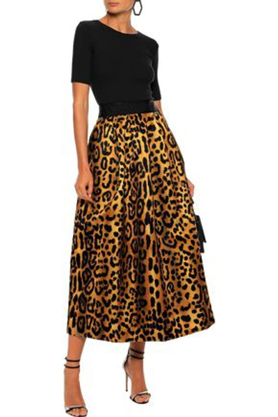 Shop Adam Lippes Woman Gathered Leopard-print Duchesse-satin Midi Skirt Animal Print
