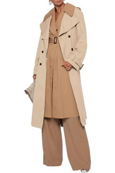 Shop Adam Lippes Layered Fringed Garbadine Trench Coat In Mushroom