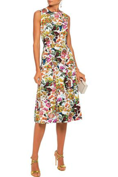 Shop Adam Lippes Woman Grosgrain-trimmed Floral-print Cotton And Silk-blend Faille Dress Multicolor