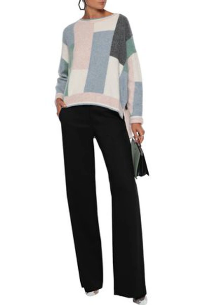Shop Adam Lippes Woman Color-block Brushed Cashmere And Silk-blend Sweater Blue