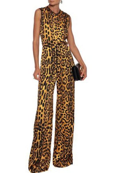 Shop Adam Lippes Woman Belted Leopard-print Duchesse-satin Jumpsuit Animal Print