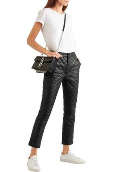 Shop Frame Woman Cropped Quilted Leather Straight-leg Pants Black