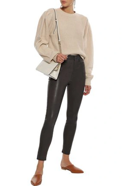 Shop Frame Ali Cropped Leather Skinny Pants In Charcoal