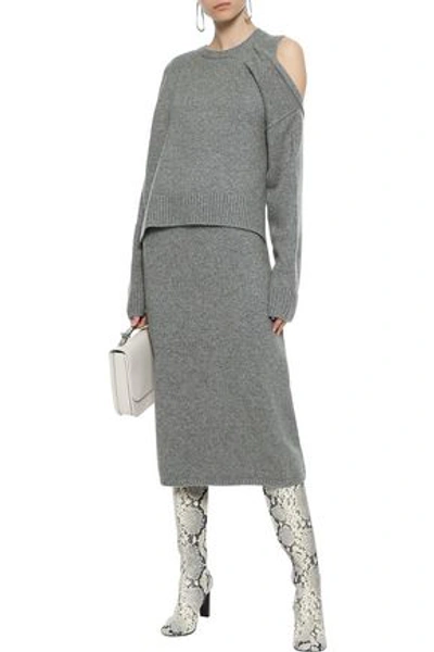 Shop Joseph Cutout Ribbed Cashmere Midi Dress In Gray
