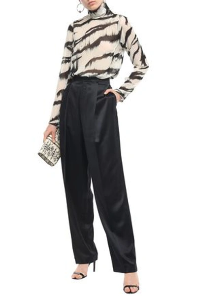 Shop Joseph Riska Pleated Silk-satin Wide-leg Pants In Black