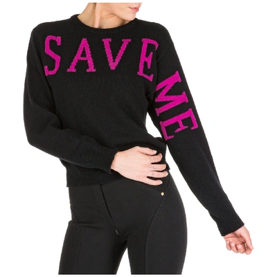 Shop Alberta Ferretti Women's Jumper Sweater Crew Neck Round Save Me In Black
