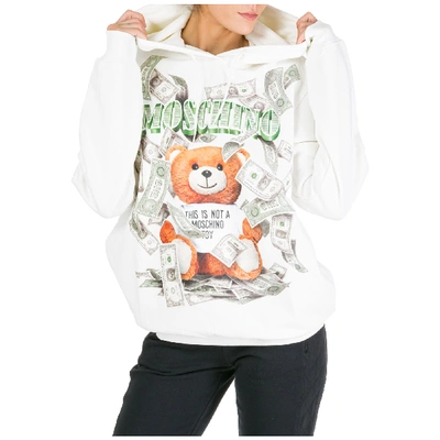 Shop Moschino Women's Sweatshirt Hood Hoodie Dollar Teddy Bear In White