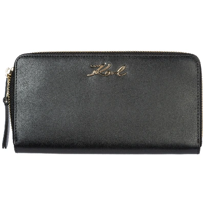 Shop Karl Lagerfeld Women's Wallet Leather Coin Case Holder Purse Card Bifold K/signature In Black