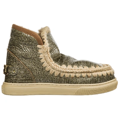 Shop Mou Women's Leather Ankle Boots Booties Eskimo Sneaker In Gold