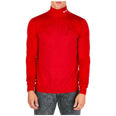 Shop Msgm Men's Polo Neck Turtleneck Jumper Sweater In Red