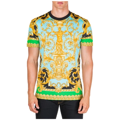 Shop Versace Men's Short Sleeve T-shirt Crew Neckline Jumper Barocco In Green