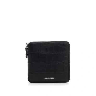Shop Balenciaga Logo Ville Square Zipped Wallet In Black