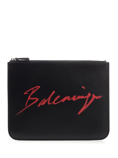 Shop Balenciaga Signature Logo Pouch In Black
