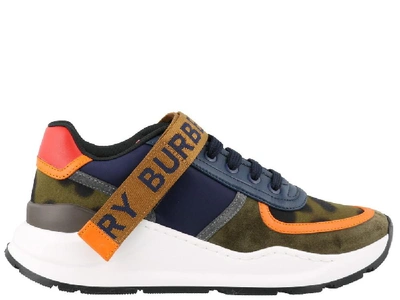 Shop Burberry Contrast Logo Strap Sneakers In Multi