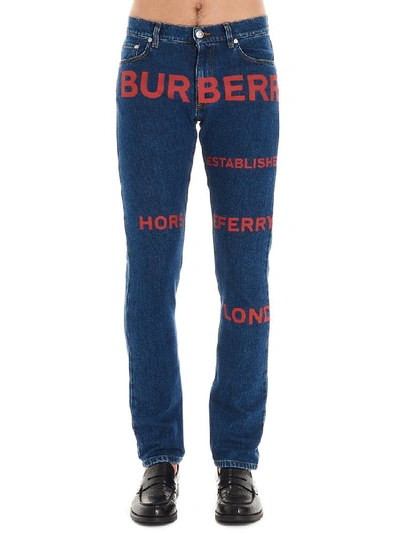 Shop Burberry Horseferry Logo Print Jeans In Blue