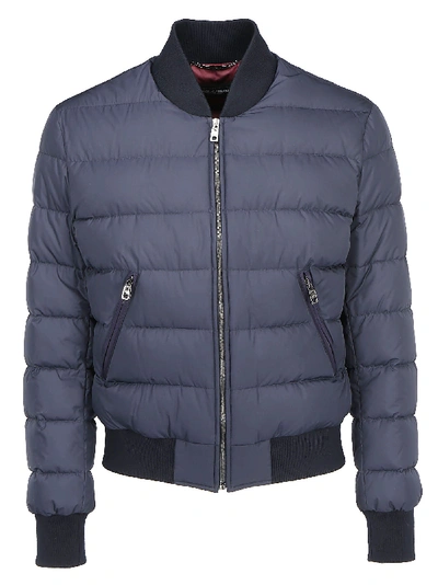 Shop Dolce & Gabbana Quilted Bomber Down Jacket In Blue