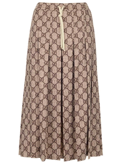 Shop Gucci Gg Supreme Pleated Skirt In Beige