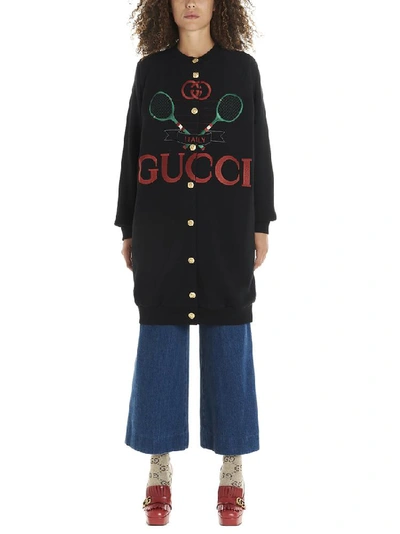 Shop Gucci Reversible Tennis Logo Sweatshirt In Black