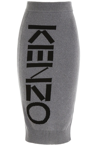 Shop Kenzo Logo Fitted Pencil Skirt In Grey