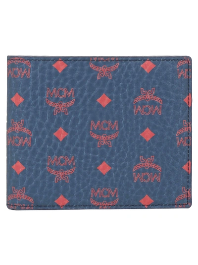 Shop Mcm Logo Bifold Wallet In Blue