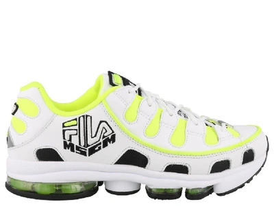 Shop Msgm X Fila Logo Embroidered Sneakers In Yellow