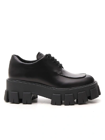 Shop Prada Lace Up Derby Shoes In Black