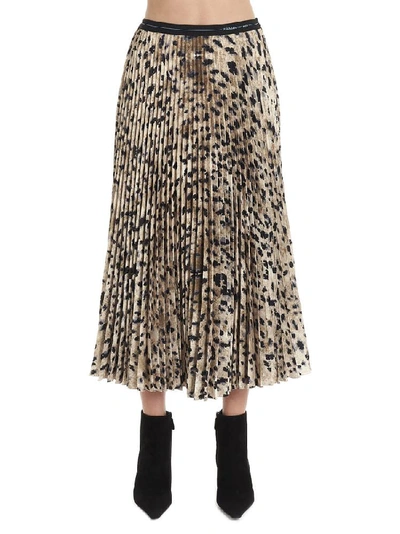 Shop Prada Leopard Print Pleated Midi Skirt In Multi