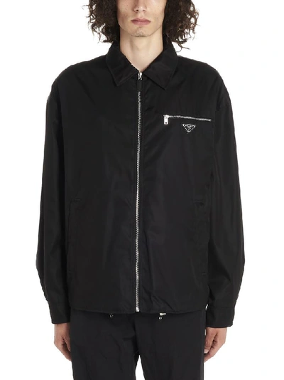 Shop Prada Logo Plaque Lightweight Bomber Jacket In Black