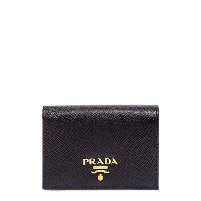 Shop Prada Saffiano Logo Cardholder In Black