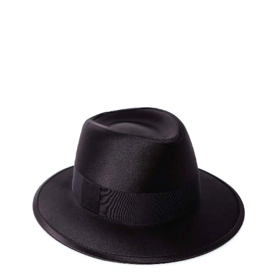 Shop Saint Laurent Classic Satin Fedora Hat In Black