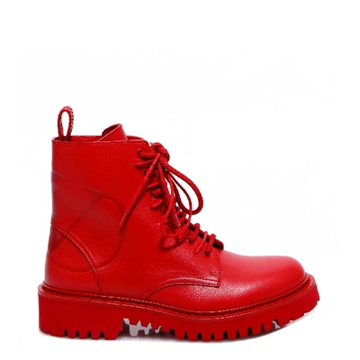 Shop Valentino Garavani Vlogo Lace Up Boots In Red