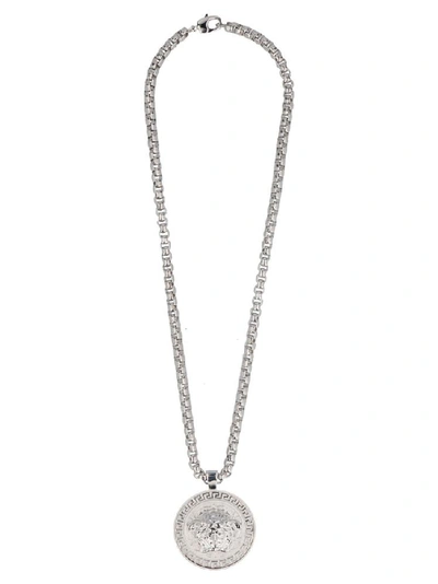 Shop Versace Medusa Pendant Necklace In Silver