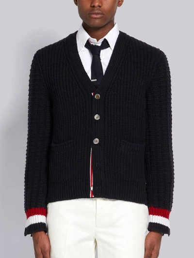 Shop Thom Browne Chunky Fun-mix Stitch Merino Cardigan In Blue