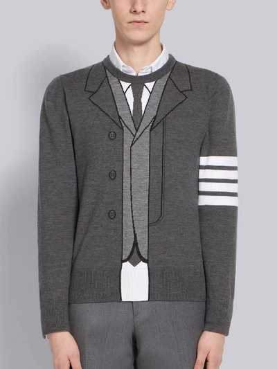 Shop Thom Browne Trompe L'oiel Suit Merino Pullover In Grey