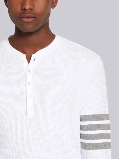 Shop Thom Browne 4-bar Compact Waffle Henley In White