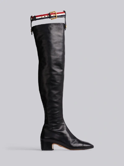 Shop Thom Browne Rwb Suspender Thigh High Boot In Black