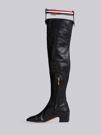 Shop Thom Browne Rwb Suspender Thigh High Boot In Black