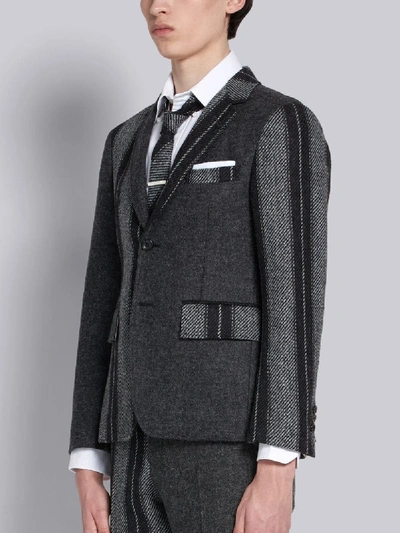 Shop Thom Browne Medium Grey Shetland Variegated Stripe Classic Sport Coat