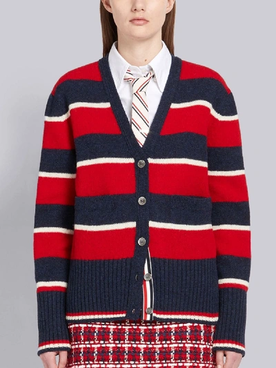 Shop Thom Browne Wide Repp Stripe Relaxed Cardigan In Blue