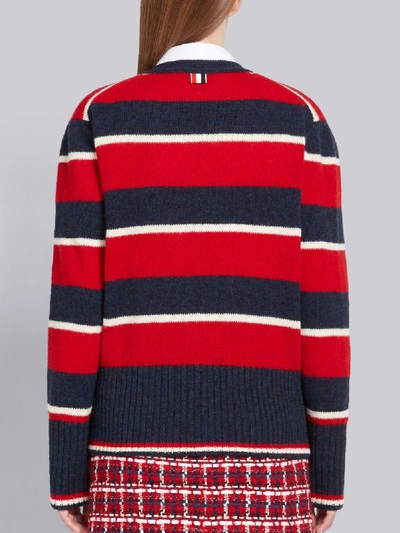 Shop Thom Browne Wide Repp Stripe Relaxed Cardigan In Blue