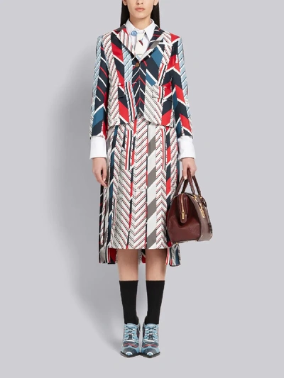 Shop Thom Browne Repp Stripe Tie Collage Silk Skirt In Blue