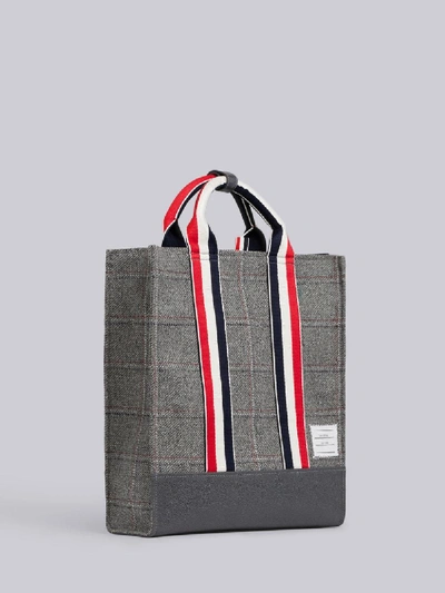 Shop Thom Browne Windowpane Check Hunting Tweed Tote In Grey